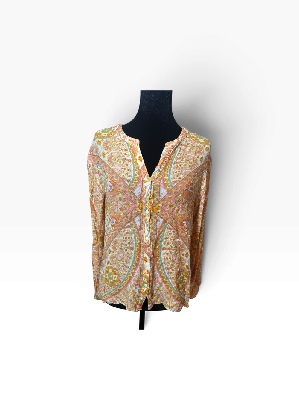 Rose & Olive Paisley Button-Down Blouse in Pink and Gold